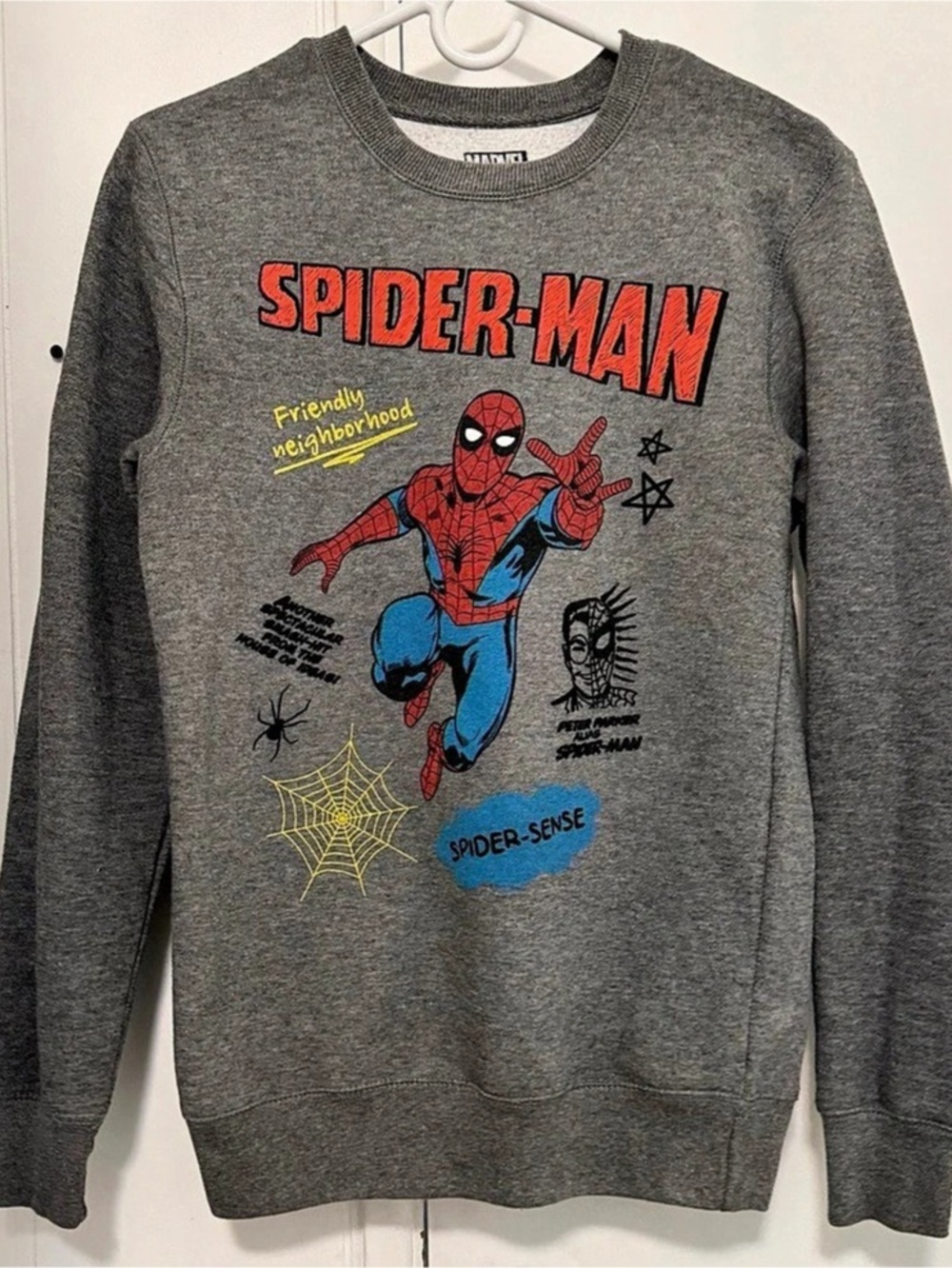 Marvel Spider-Man Doodle Icons Crewneck Sweatshirt, Gray & Red